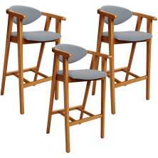 Kit 03 Banquetas Alta Para Cozinha Bancada Bar Sala de Jantar Fixa Cecília L02 Bouclê Cinza - Lyam