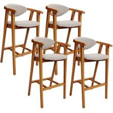 Kit 03 Banquetas Alta Para Cozinha Bancada Bar Sala de Jantar Fixa Cecília L02 Bouclê Creme - Lyam