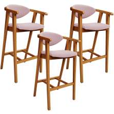 Kit 03 Banquetas Alta Para Cozinha Bancada Bar Sala de Jantar Fixa Cecília L02 Bouclê Rosê - Lyam