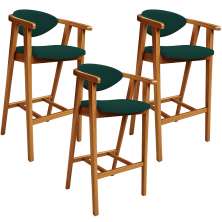 Kit 03 Banquetas Alta Para Cozinha Bancada Bar Sala de Jantar Fixa Cecília L02 Bouclê Verde - Lyam