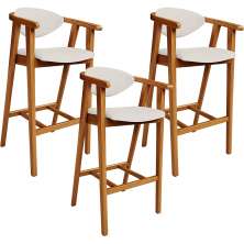 Kit 03 Banquetas Alta Para Cozinha Bancada Bar Sala de Jantar Fixa Cecília L02 Linho Cru - Lyam