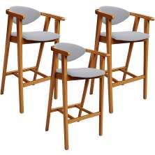 Kit 03 Banquetas Alta Para Cozinha Bancada Bar Sala de Jantar Fixa Cecília L02 Suede Cinza - Lyam
