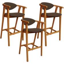 Kit 03 Banquetas Alta Para Cozinha Bancada Bar Sala de Jantar Fixa Cecília L02 Suede Marrom - Lyam