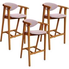 Kit 03 Banquetas Alta Para Cozinha Bancada Bar Sala de Jantar Fixa Cecília L02 Suede Rosê - Lyam