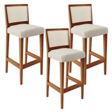 Kit 03 Banquetas Alta Para Cozinha Encosto em Tela Branco Zion L02 Linho Champagne - Lyam Decor