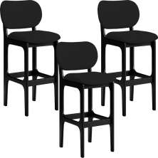 Kit 03 Banquetas Alta Para Cozinha Madeira Fixa Betta L02 Preto Facto Preto - Lyam Decor