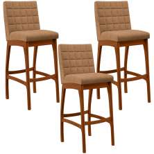 Kit 03 Banquetas Alta Para Cozinha Sala De Jantar Fixa Mila L02 Bouclê Mostarda - Lyam Decor