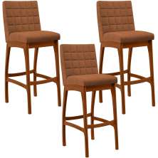 Kit 03 Banquetas Alta Para Cozinha Sala De Jantar Fixa Mila L02 Bouclê Terracota - Lyam Decor