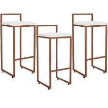 Kit 03 Banquetas Alta Para Cozinha Sala De Jantar Hanna L02 Bronze Corano Branco - Lyam Decor