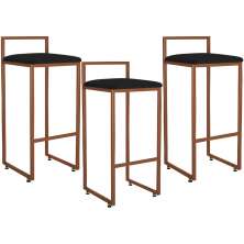 Kit 03 Banquetas Alta Para Cozinha Sala De Jantar Hanna L02 Bronze Corano Preto - Lyam Decor