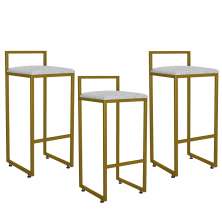 Kit 03 Banquetas Alta Para Cozinha Sala De Jantar Hanna L02 Dourado Linho Cru - Lyam Decor