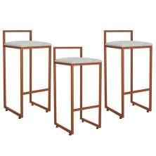 Kit 03 Banquetas Alta Para Cozinha Sala de Jantar Hanna L02 Bronze Linho Cinza - Lyam Decor
