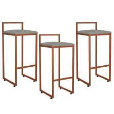 Kit 03 Banquetas Alta Para Cozinha Sala de Jantar Hanna L02 Bronze Linho Cinza Escuro - Lyam Decor