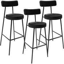 Kit 03 Banquetas Altas Bar Sala De Jantar Estrutura Em Aço Milão L02 Couríssimo Preto - Lyam Decor