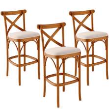 Kit 03 Banquetas Altas Cozinha Bancada Bar Sala de Jantar Estofada Ávila L02 Suede Bege - Lyam