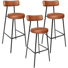 Kit 03 Banquetas Altas Cozinha Bar Sala De Jantar Em Aço Milão L02 Couríssimo Camel - Lyam Decor