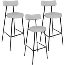 Kit 03 Banquetas Altas Cozinha Bar Sala De Jantar Em Aço Milão L02 Linho Cinza - Lyam Decor