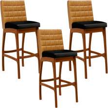 Kit 03 Banquetas Altas Cozinha Sala Jantar Fixa Mila L02 Couríssimo Whisky Couríssimo Preto - Lyam Decor