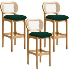 Kit 03 Banquetas Altas Para Cozinha Bancada Sala Tela Betta Fixa L02 Bouclê Verde - Lyam