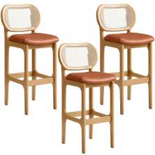 Kit 03 Banquetas Altas Para Cozinha Bancada Sala Tela Betta Fixa L02 Couríssimo Camel - Lyam