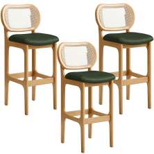 Kit 03 Banquetas Altas Para Cozinha Bancada Sala Tela Betta Fixa L02 Couríssimo Verde Musgo - Lyam