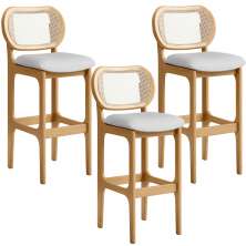 Kit 03 Banquetas Altas Para Cozinha Bancada Sala Tela Betta Fixa L02 Linho Cinza - Lyam
