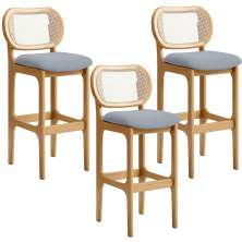 Kit 03 Banquetas Altas Para Cozinha Bancada Sala Tela Betta Fixa L02 Suede Cinza - Lyam