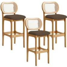Kit 03 Banquetas Altas Para Cozinha Bancada Sala Tela Betta Fixa L02 Suede Marrom - Lyam