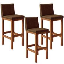 Kit 03 Banquetas Altas Para Cozinha Sala De Jantar Fixa Alya L02 Couríssimo Marrom - Lyam Decor