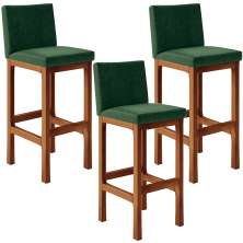 Kit 03 Banquetas Altas Para Cozinha Sala De Jantar Fixa Alya L02 Facto Verde Musgo - Lyam Decor