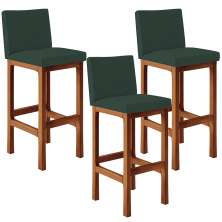 Kit 03 Banquetas Altas Para Cozinha Sala De Jantar Fixa Alya L02 Linho Verde Musgo - Lyam Decor