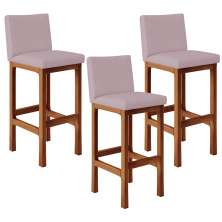 Kit 03 Banquetas Altas Para Cozinha Sala De Jantar Fixa Alya L02 Suede Rosê - Lyam Decor
