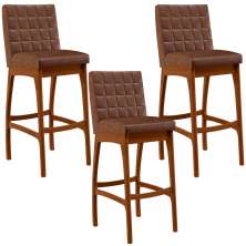 Kit 03 Banquetas Altas Para Cozinha Sala De Jantar Fixa Mila L02 Couríssimo Marrom - Lyam Decor