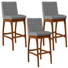 Kit 03 Banquetas Altas Para Cozinha Sala De Jantar Fixa Mila L02 Facto Cinza Fosco - Lyam Decor