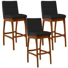 Kit 03 Banquetas Altas Para Cozinha Sala De Jantar Fixa Mila L02 Facto Preto Fosco - Lyam Decor