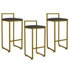 Kit 03 Banquetas Altas Para Cozinha Sala De Jantar Hanna L02 Dourado Linho Chumbo - Lyam Decor
