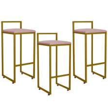 Kit 03 Banquetas Altas Para Cozinha Sala De Jantar Hanna L02 Dourado Suede Rosê - Lyam Decor