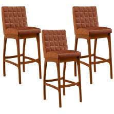 Kit 03 Banquetas Altas Para Cozinha Sala de Jantar Fixa Mila B04 Couríssimo Camel - Lyam Decor