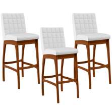 Kit 03 Banquetas Altas Para Cozinha Sala de Jantar Fixa Mila B04 Facto Branco Fosco - Lyam Decor