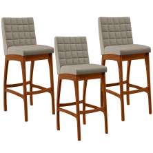 Kit 03 Banquetas Altas Para Cozinha Sala de Jantar Fixa Mila B04 Linho Bege - Lyam Decor