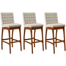 Kit 03 Banquetas Altas Para Cozinha Sala de Jantar Fixa Mila B04 Linho Cru - Lyam Decor