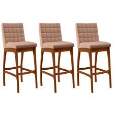 Kit 03 Banquetas Altas Para Cozinha Sala de Jantar Fixa Mila B04 Linho Rosê - Lyam Decor