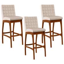 Kit 03 Banquetas Altas Para Cozinha Sala de Jantar Fixa Mila B04 Suede Bege - Lyam Decor