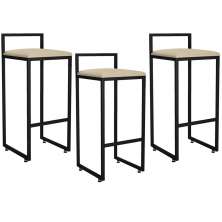 Kit 03 Banquetas Altas Para Cozinha Sala de Jantar Hanna L02 Preto Suede Bege - Lyam Decor