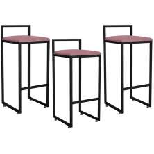 Kit 03 Banquetas Altas Para Cozinha Sala de Jantar Hanna L02 Preto Suede Rosê - Lyam Decor