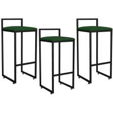Kit 03 Banquetas Altas Para Cozinha Sala de Jantar Hanna L02 Preto Suede Verde Musgo - Lyam Decor