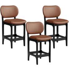 Kit 03 Banquetas Baixa Bar Cozinha E Sala De Jantar Fixa Betta L02 Preto Couríssimo Marrom - Lyam Decor
