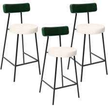Kit 03 Banquetas Baixa Bar Cozinha E Sala De Jantar Milão L02 Facto Verde Linho Cru - Lyam Decor