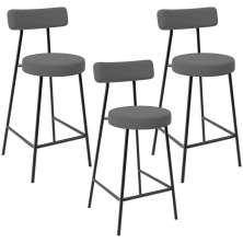 Kit 03 Banquetas Baixa Bar Cozinha Sala De Jantar Em Aço Milão L02 Suede Cinza - Lyam Decor