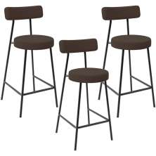 Kit 03 Banquetas Baixa Bar Cozinha Sala De Jantar Em Aço Milão L02 Suede Marrom - Lyam Decor